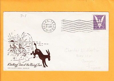 WWII Patriotic Anti Japan Cornell US Mule Setting Son Dumas Texas 1943