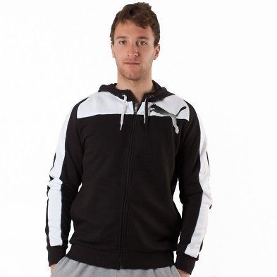 Puma Mens Full Zip Hooded Swetshirt Black/White S