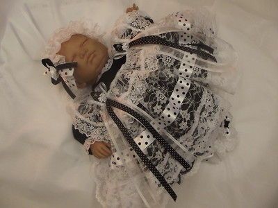 DREAM NEWBORN BABY GIRLS BLACK LACE DRESS MOP HAT 17 19 REBORN DOLLS