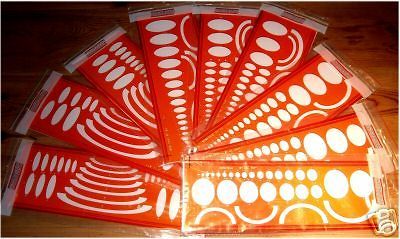 Ellipse Template Stencil Set. 9 Templates 15 to 55 deg.