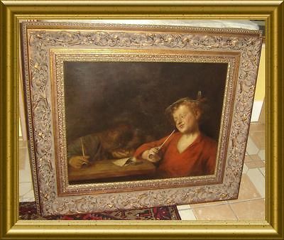 ANTIQUE GERMAN IMPORTANT ARTIST HANS AUGUST LASSEN BOY SMOKING PIPE