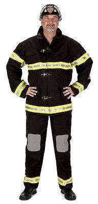 DELUXE FIREMAN Fire Fighter Uniform Costume Adult Black Size S M L