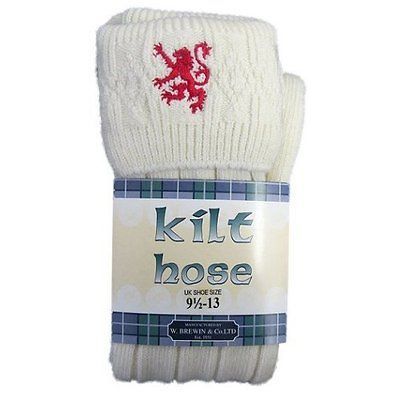 Mens Ecru Scottish Kilt Hose/Socks With Red Lion   Sizes US 7.5 10