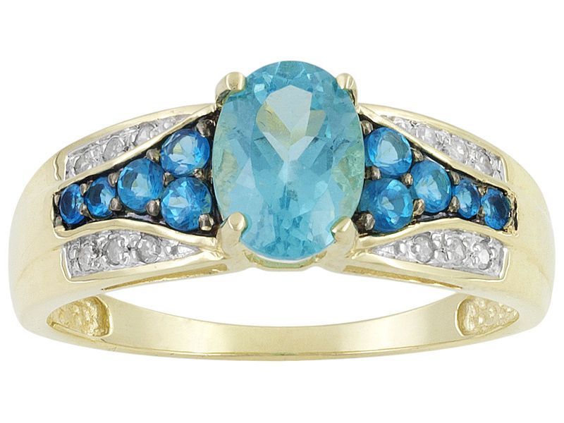 7ctw Paraiba Color Apatite, Neon Apatite & Diamond 10K Yellow Gold