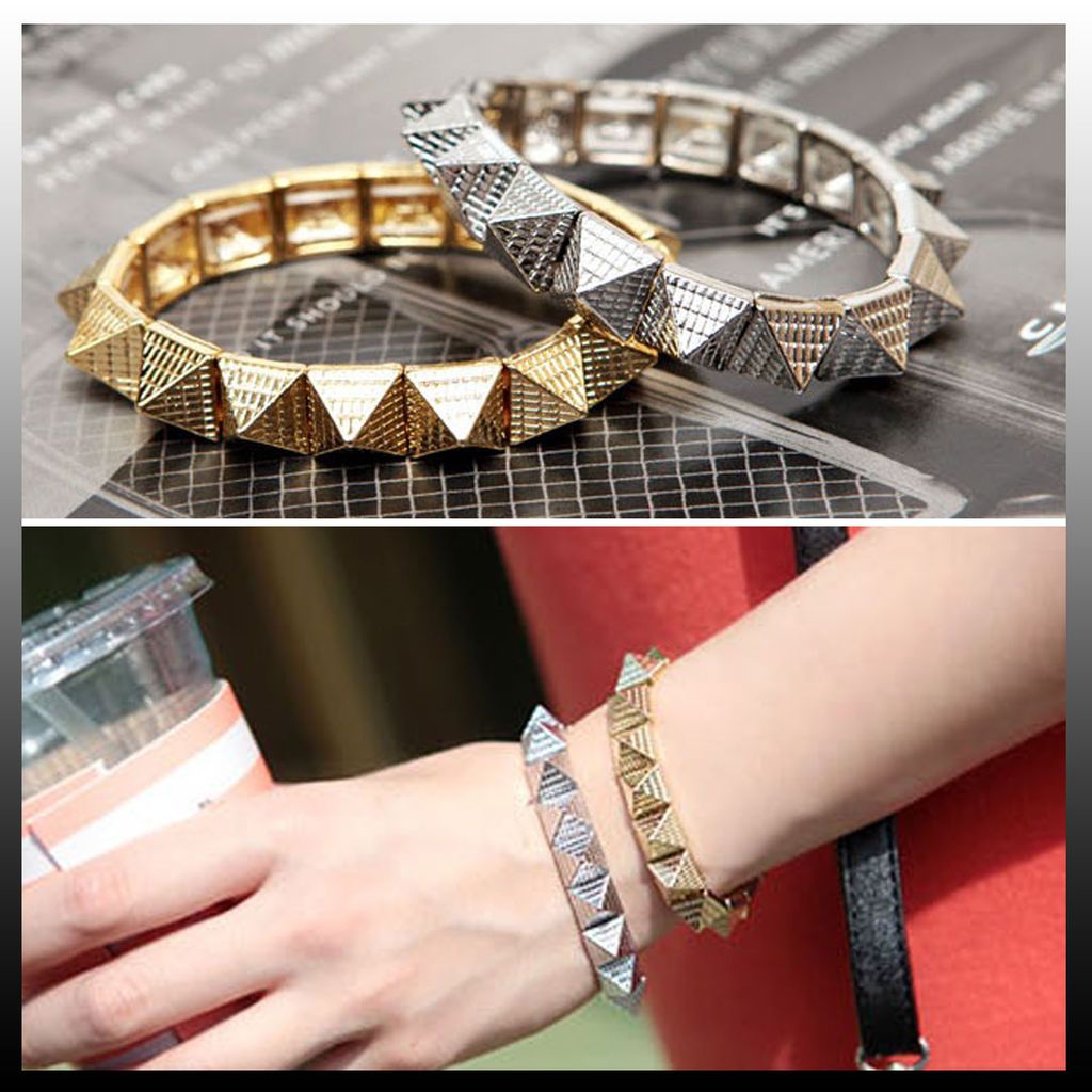 Fashion Jewelry Punk Studs Spike Rivets Elastic Stretch Bangle