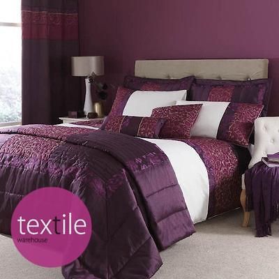 Damask Plum Purple Quilted Gold Bedding Duvet Quilt Set Accessories