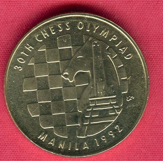 PHILIPPINES 1992 FIVE PESO CHESS OLYMPIAD COMMEM COIN