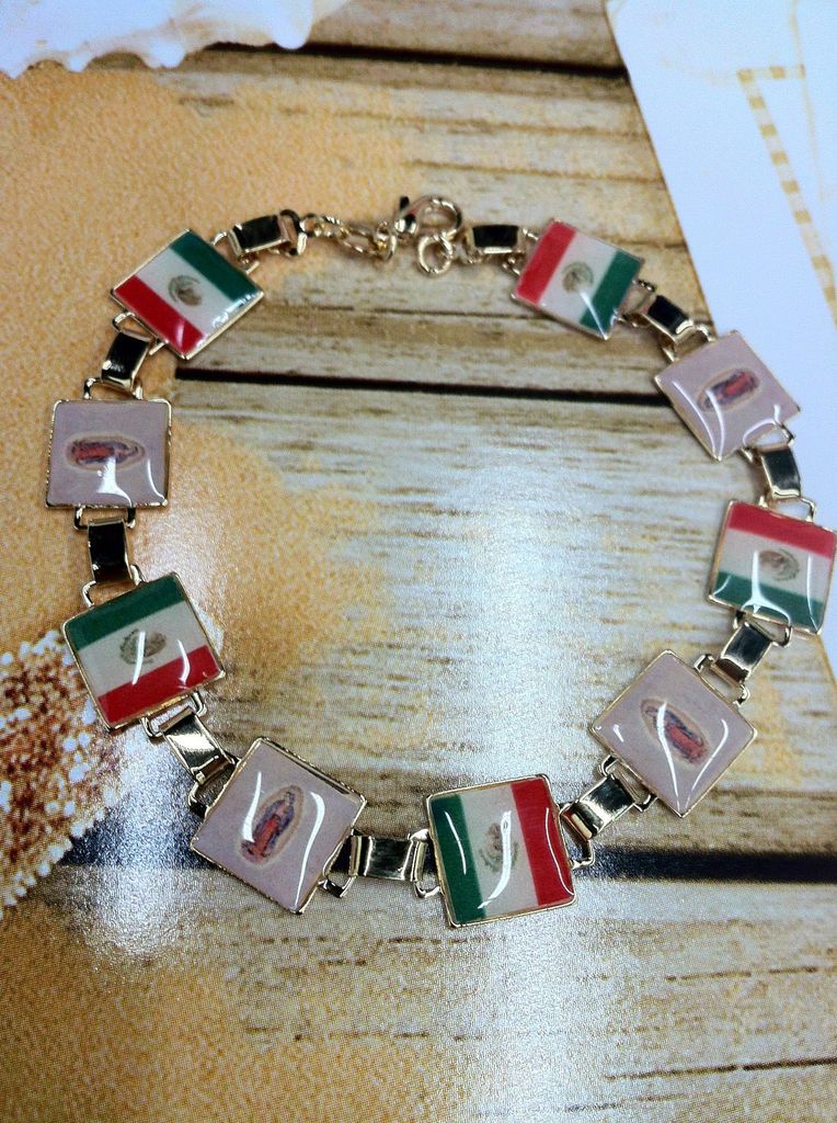 Virgen de Guadalupe with Mexican Flag 18K Gold Plated Bracelet