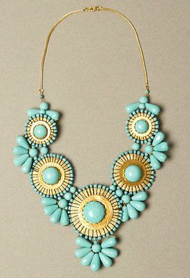 NEW Anthropologie TURQUOISE Flower Glass Vintage Style STATEMENT Bib