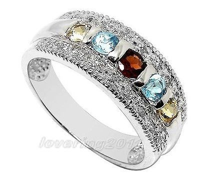 Size 8 11 Men Women Multicolour Gemstones 10KT White Gold Filled