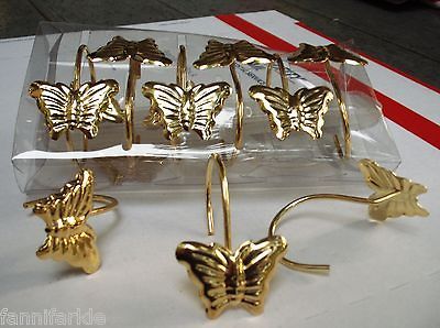 GOLD BUTTERFLY SHOWER CURTAIN HOOKS   SET of 12 ~METAL BUTTERFLIES