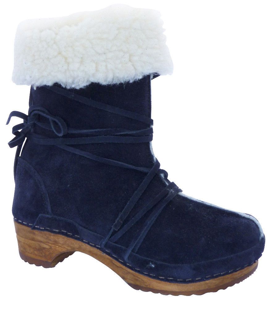 Sanita Totem Clog Boots Shearling Navy Blue