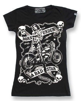 WOMENS ROCKABILLY LIQUOR BRAND T SHIRT BIKER CHICK GOTH RETRO TATTOO