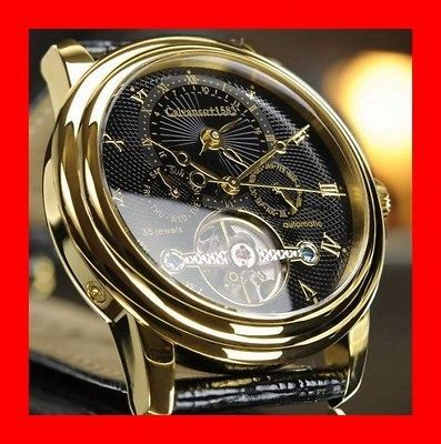 Calvaneo 1583 Evidence Gold Automatic Mens Watch Black EGBk