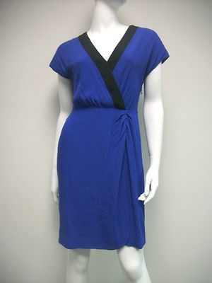 CREW Blue Jessie Crossover V Neck Cap Sleeve Dress Style # 43443 Sz