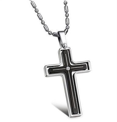 JN22 Women Black & Silver 316L Stainless Steel Fashion Cross Pendant