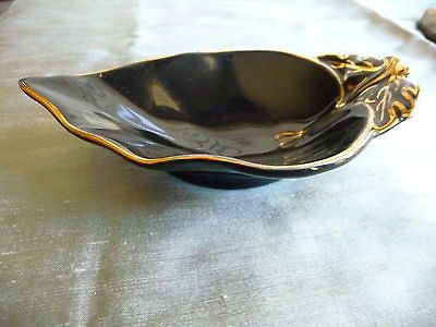 Solian Ware Simpsons Pottery blue black/gilt leaf shaped dish Cobridge