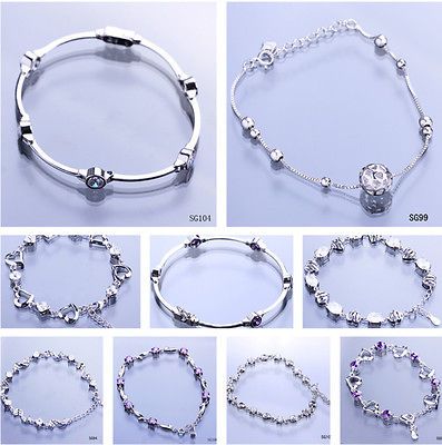 Women Amethyst silver Plated Link Jewelry Chain W/ Clasp Bracelets