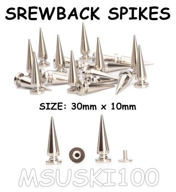 SPIKES CONE SCREWBACK SILVER NICKEL 30mm BULLET PUNK RIVET LEATHER