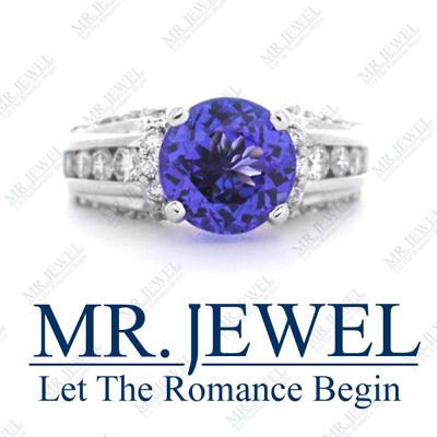 12 CT ROUND TANZANITE AND DIAMOND RING AAAA COLOR
