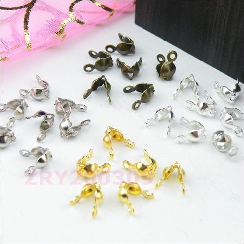 300Pcs Crimps Bead Tips 4x8mm Silver Plated,Golden, Antiqued Bronze