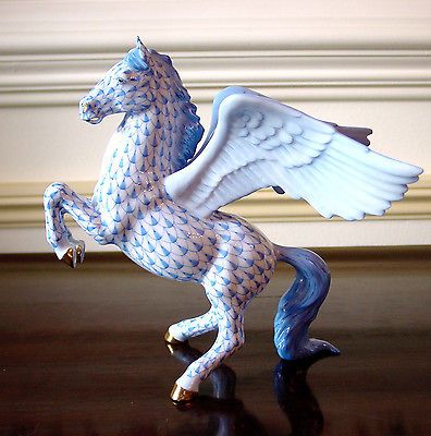 Newly listed HEREND, LARGE 7 PEGASUS WINGED HORSE, BLUE FISHNET