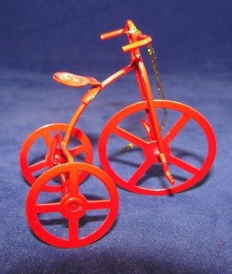 Vtg 2.25 Red Enamel Metal High Wheel Bicycle Tricycle Xmas Ornament