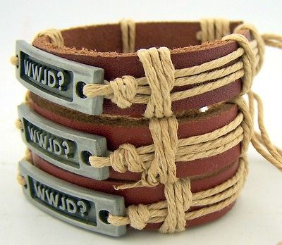 LOT Mens Womens Set 3 Leather Rope What Would Jesus Do WWJD Bracelet