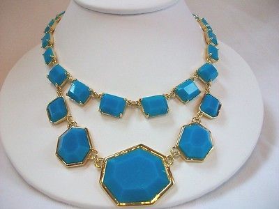 Kate Spade Mulholland Turquoise Gold Bib Short Necklace NWT