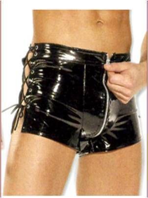 Black Mens Shiny PVC Shorts w/ Lace Up & Zipper Gothic