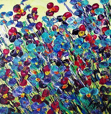 Original Painting PANSY FLOWERS Modern Palette Impasto OIL Art by