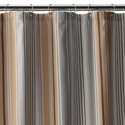 MULTI STRIPE SHOWER CURTAIN BROWN GREY GOLD STRIPE PATTERN LINED