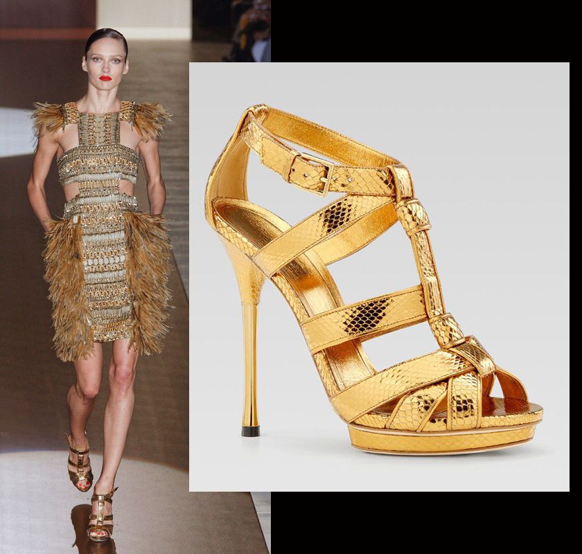 1,350 RUNWAY GUCCI MALIKA SANDALS PYTHON LEATHER PLATFORM GOLD SHOES