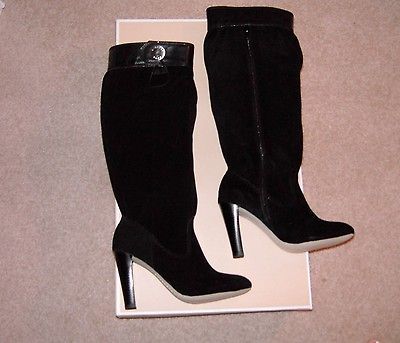 NIB $198 Michael Kors Harness Black Suede Leather Tall Slouch Boots Sz