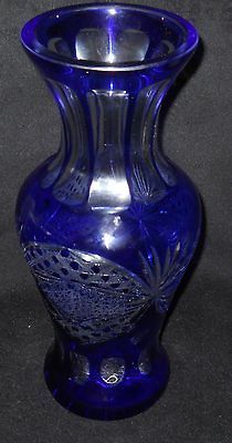 BEAUTIFUL VINTAGE BOHEMIAN CRYSTAL COBALT BLUE CUT TO CLEAR 11 1/2