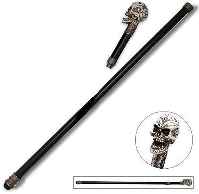 ALCHEMIST WALKING STICK Deluxe Gothic Sterling Silver Skull Cane IN