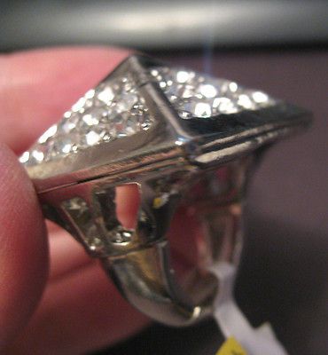 3D BIG Pyramid Silver Plated Crystal Ring size 7 masonic illuminati