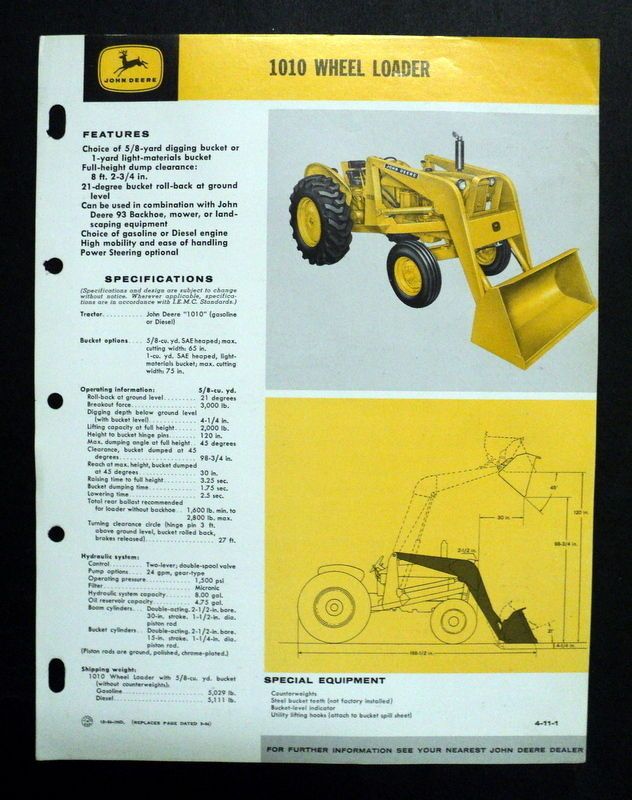 John Deere 1965 1010 Wheel Loader Construction Brochure