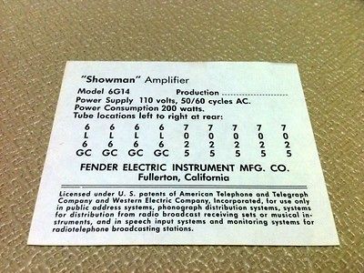 Tube Chart for Fender Blonde Showman 6G14 Amp