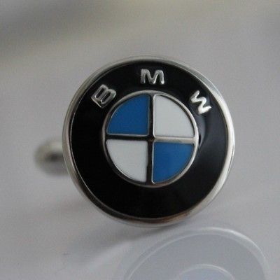 BLACK ENAMEL BMW SYMBOL EMBLEM SILVER CUFF LINKS CL020