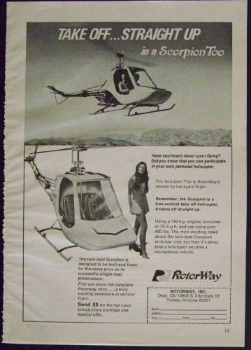 1972 Rotorway Scorpion Too Helicopter original vintage AD