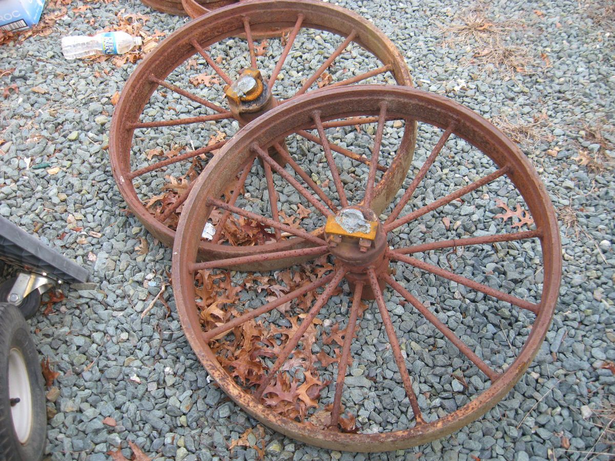 Antique Two Cast Iron 30 Wheels Farm Wagon