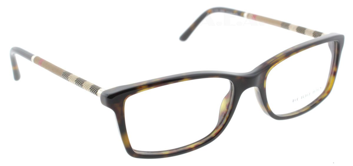 Burberry B 2120 3002 Dark Havana w Plaid Temple Eyeglasses