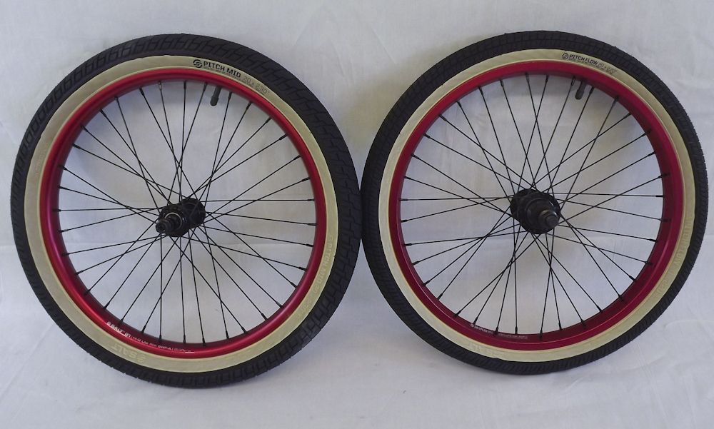 New Salt BMX Red Anodized Wheel Set & Tires 9 Tooth Driver Sealed
