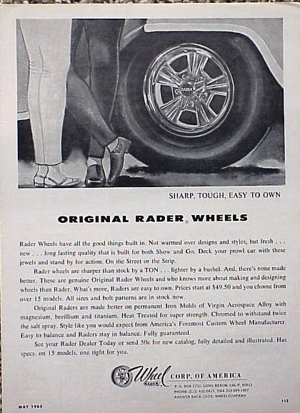 1965 Rader Wheel Rim Mag Original Vintage Ad C My Store